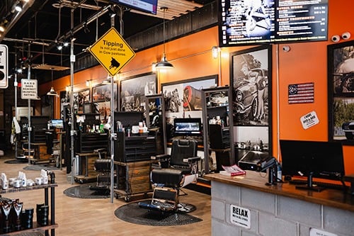 Interior of Hair Mechanix barber shop in Shelby Twp.