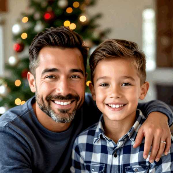 Father and Son get holiday haircut